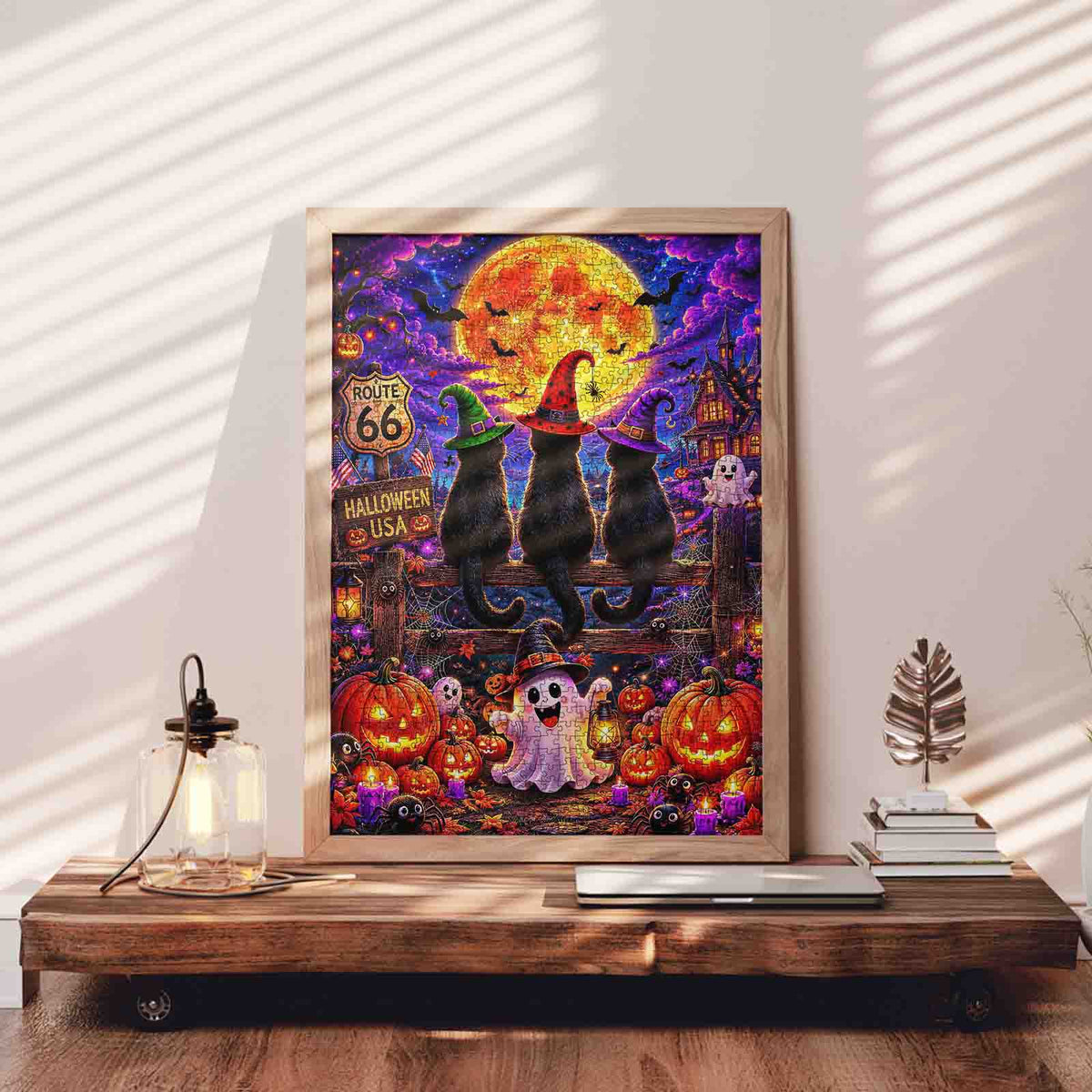 Black Cats Halloween Moonlight Jigsaw Puzzle