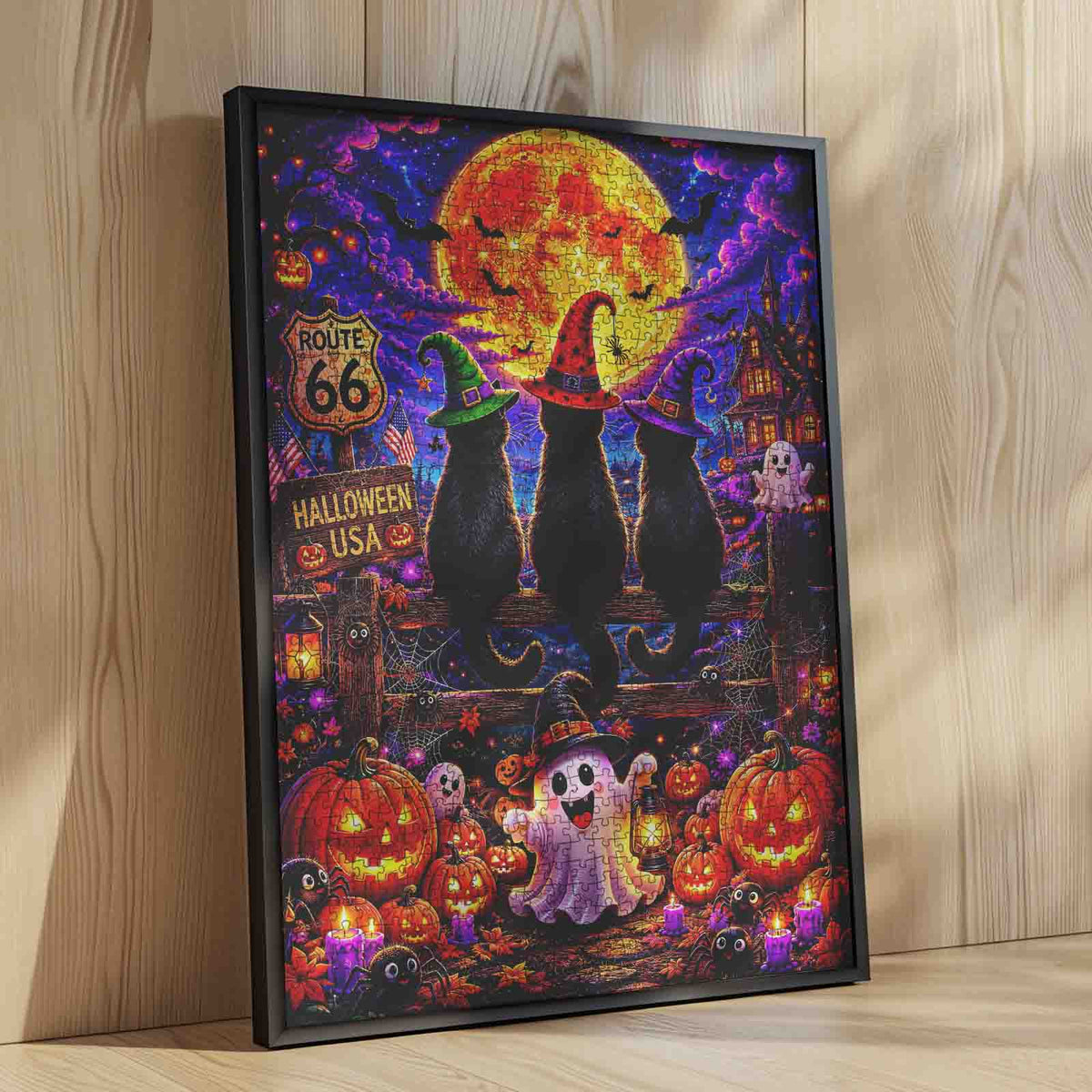 Black Cats Halloween Moonlight Jigsaw Puzzle