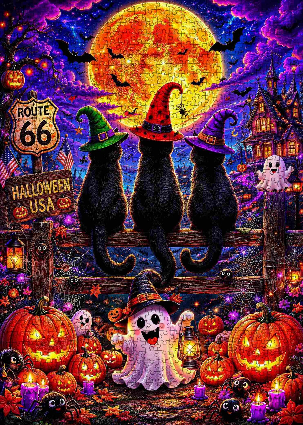 Black Cats Halloween Moonlight Jigsaw Puzzle
