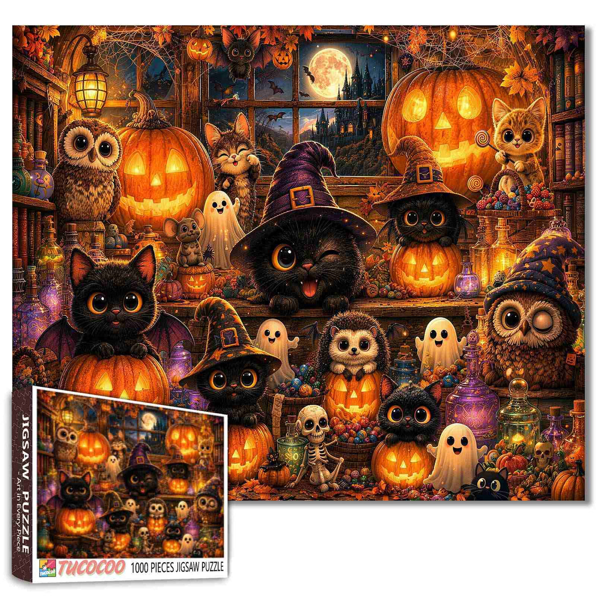 Black Cats Pumpkin Workshop Jigsaw Puzzle