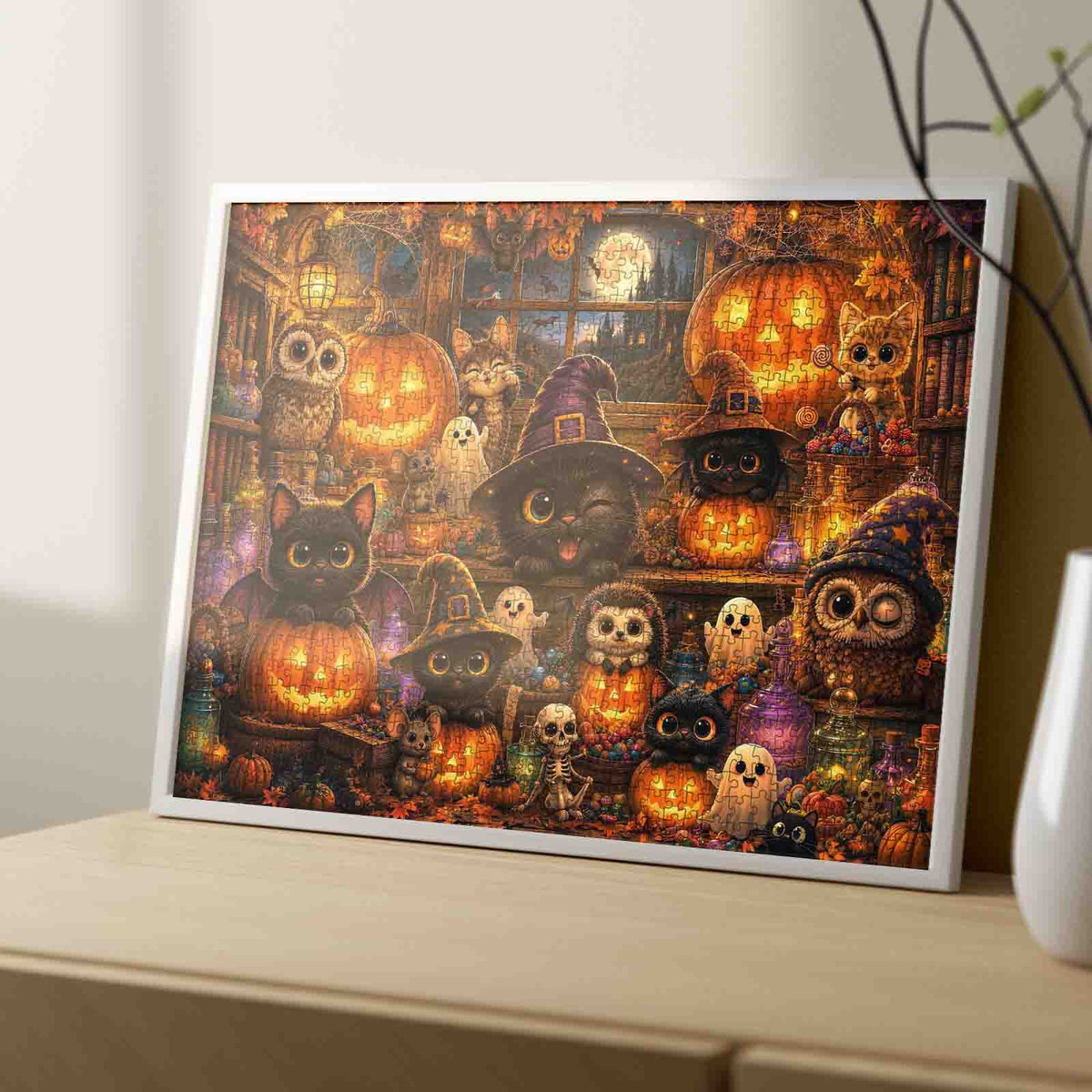 Black Cats Pumpkin Workshop Jigsaw Puzzle