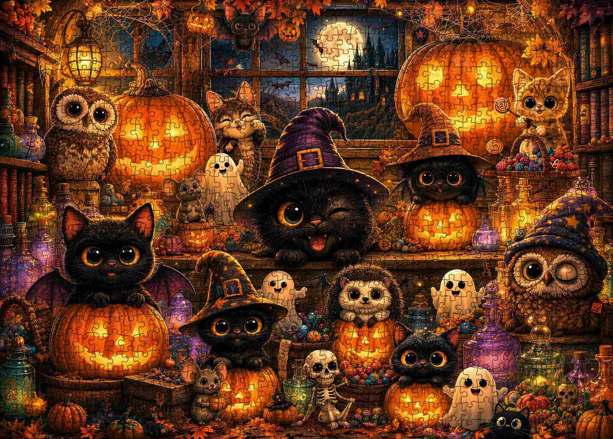 Black Cats Pumpkin Workshop Jigsaw Puzzle