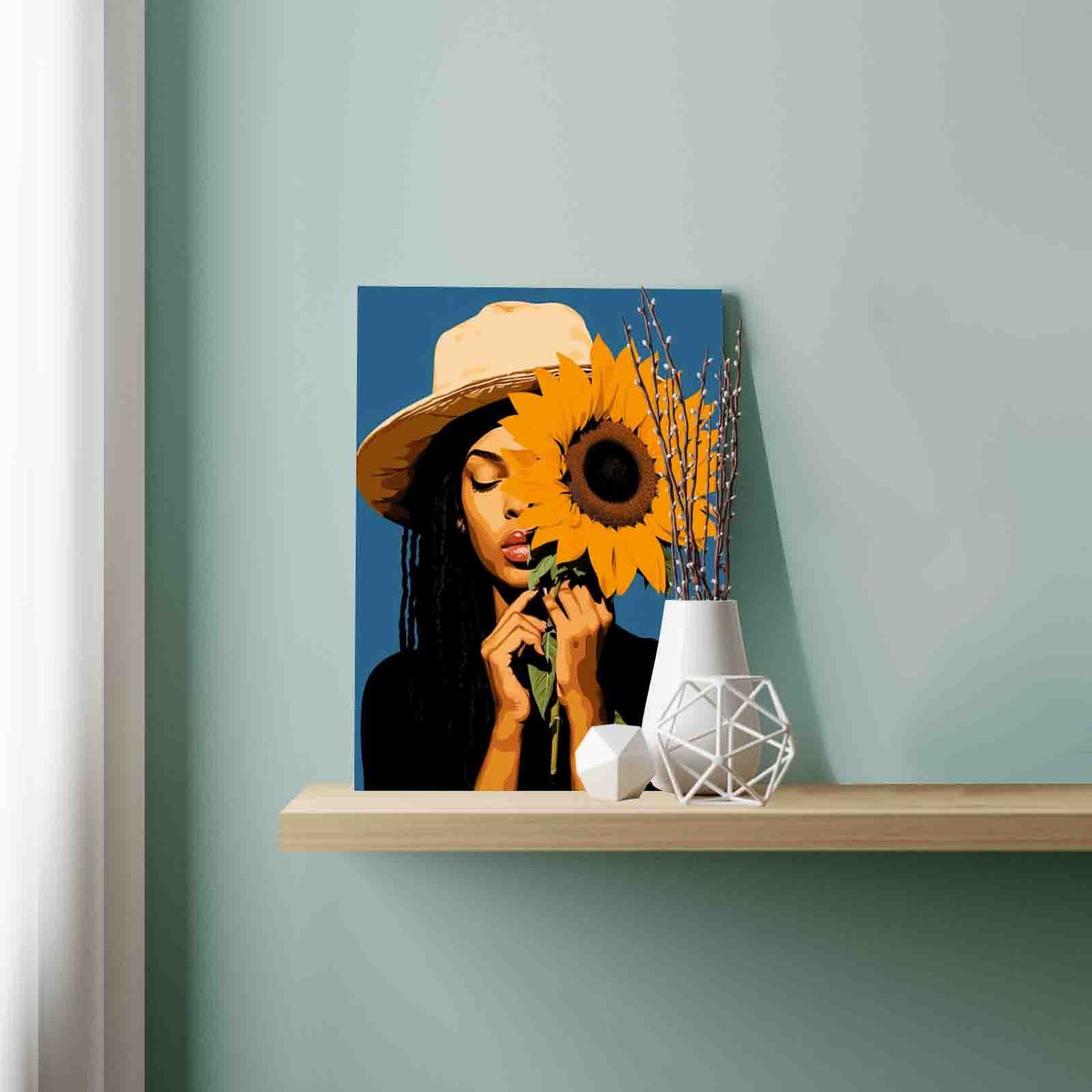 Black Ggirl and Sunflowers Paint by Numbers