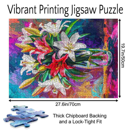 Blooming Lilies in Colorful Vase Jigsaw Puzzle