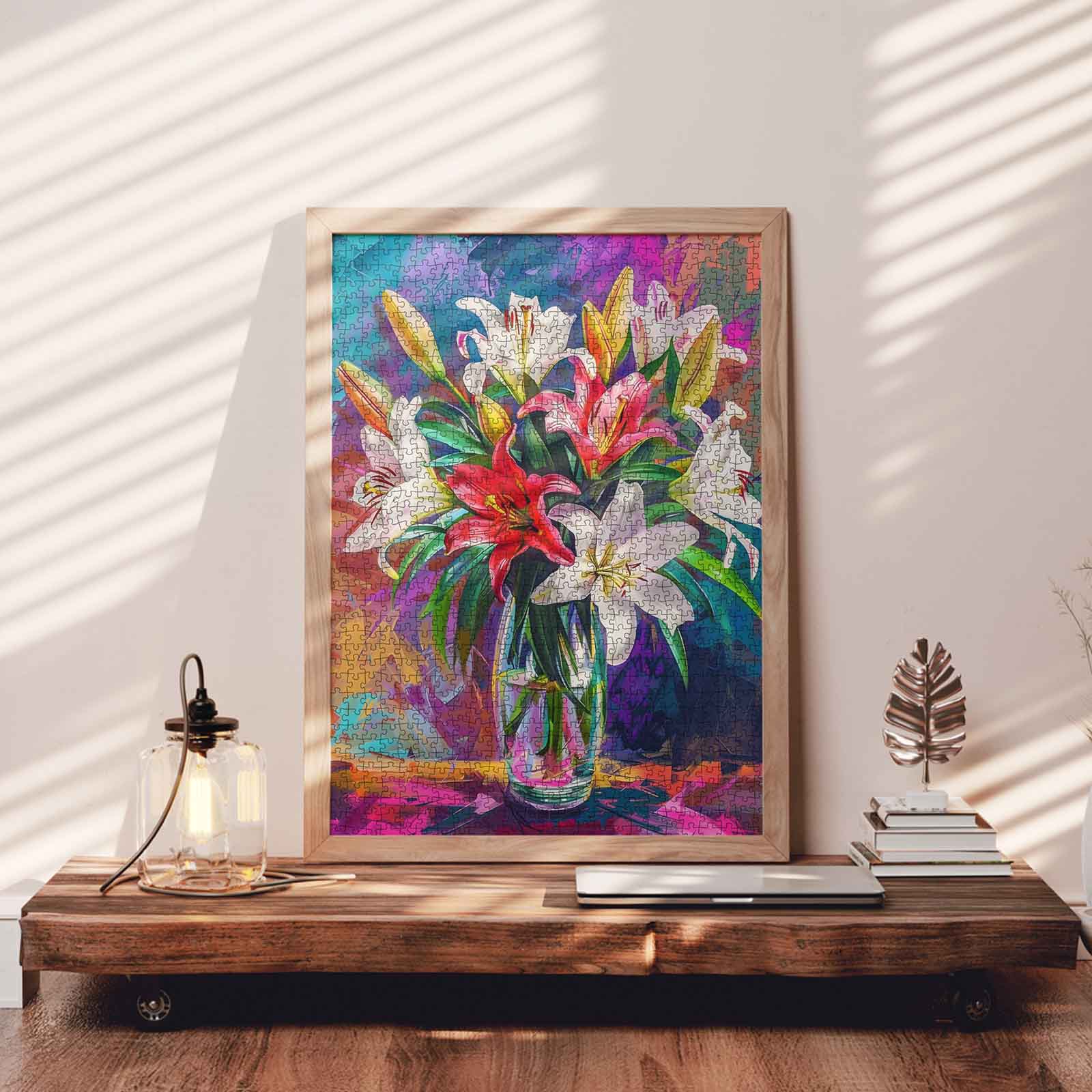 Blooming Lilies in Colorful Vase Jigsaw Puzzle