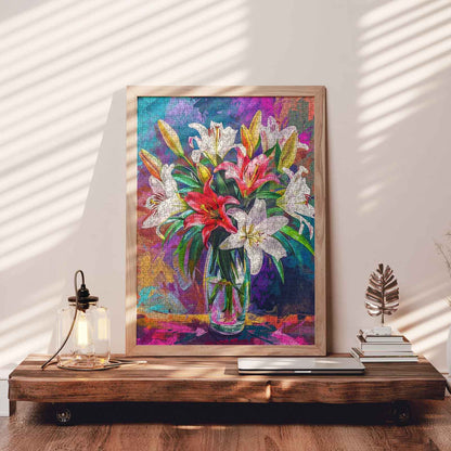 Blooming Lilies in Colorful Vase Jigsaw Puzzle