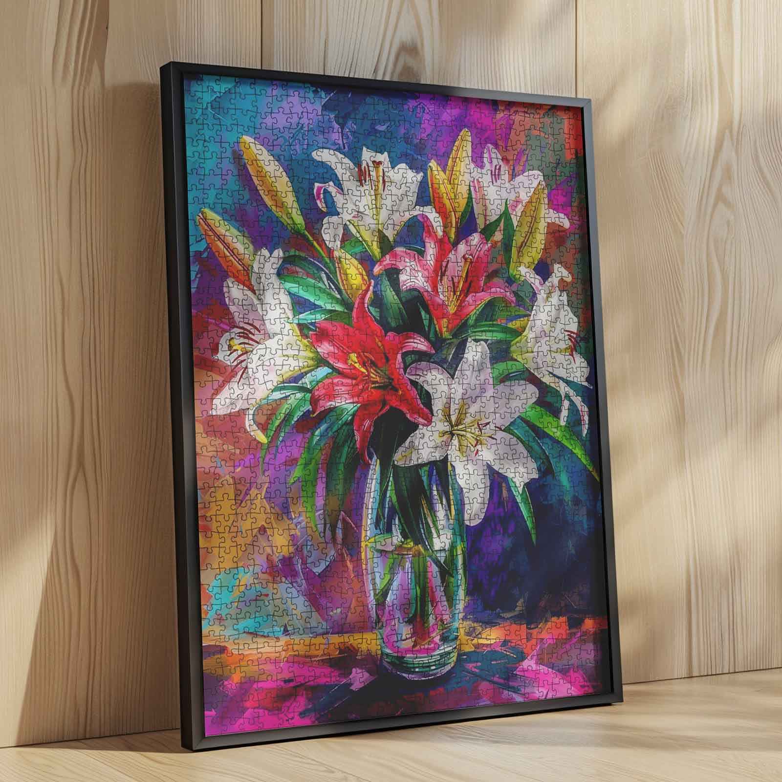 Blooming Lilies in Colorful Vase Jigsaw Puzzle