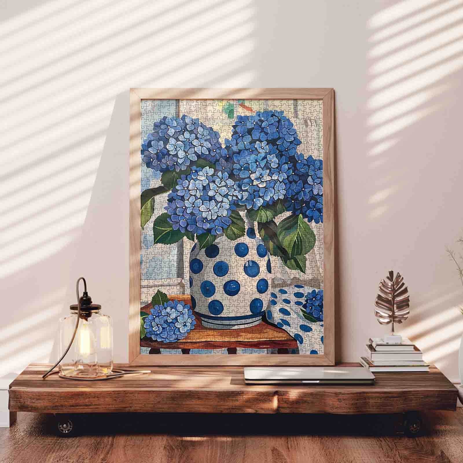 Blue Hydrangea Polka Dot Vase Jigsaw Puzzle