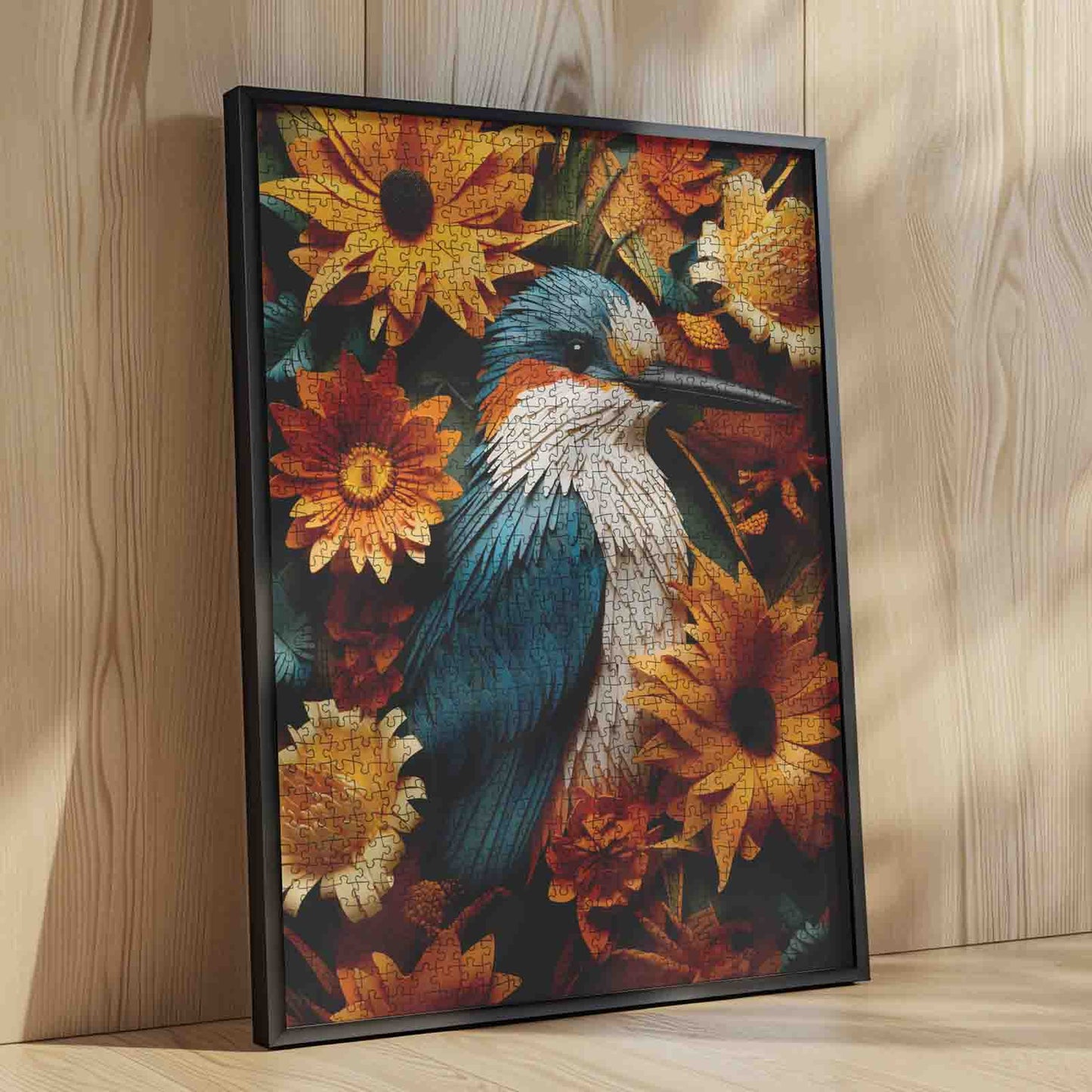 Blue Kingfisher in Sunflowers Jigsaw Puzzle