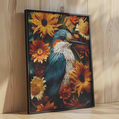 Blue Kingfisher in Sunflowers Jigsaw Puzzle