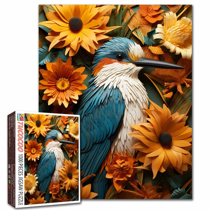 Blue Kingfisher in Sunflowers Jigsaw Puzzle