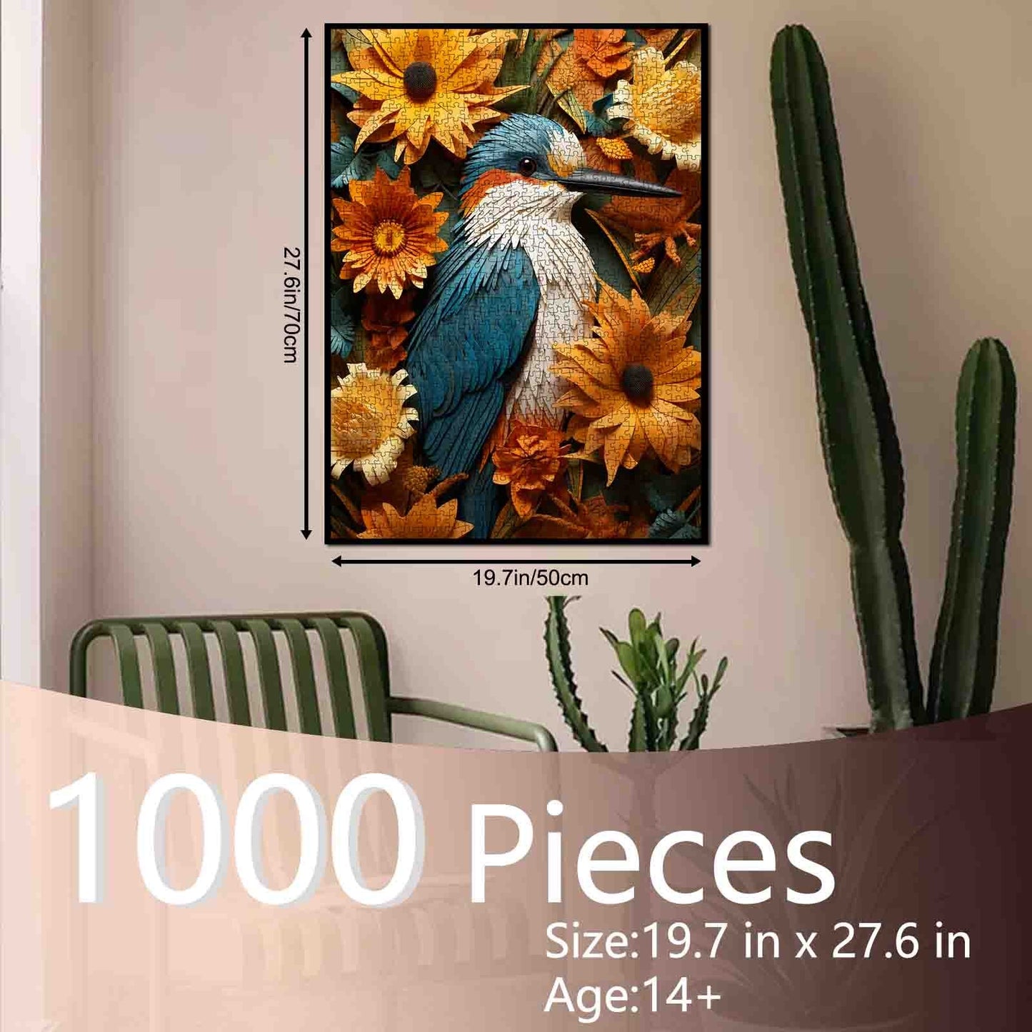 Blue Kingfisher in Sunflowers Jigsaw Puzzle