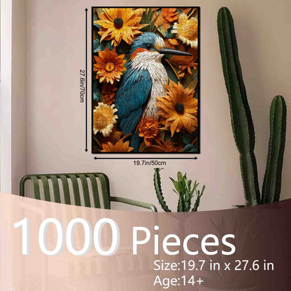 Blue Kingfisher in Sunflowers Jigsaw Puzzle