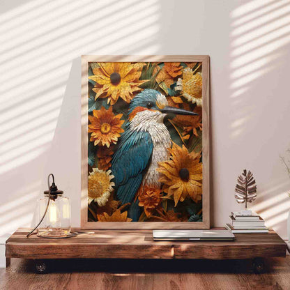 Blue Kingfisher in Sunflowers Jigsaw Puzzle
