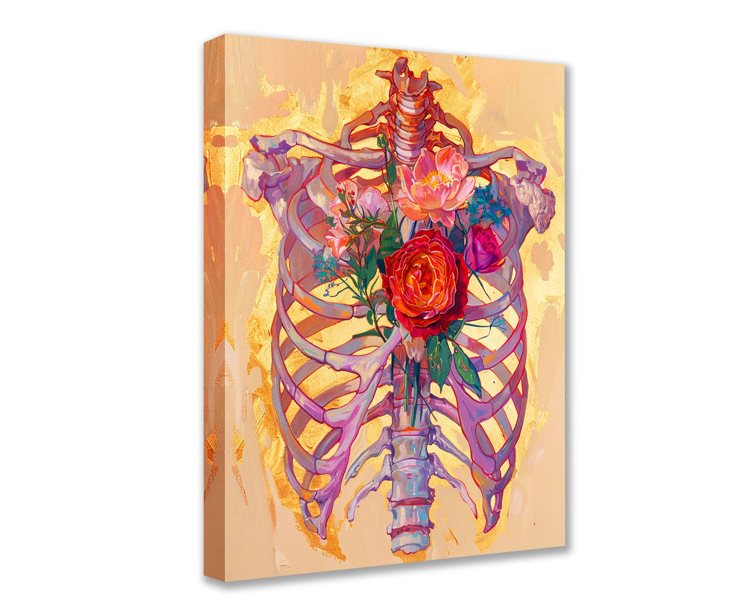 Golden Ribcage Blooms Canvas Wall Art