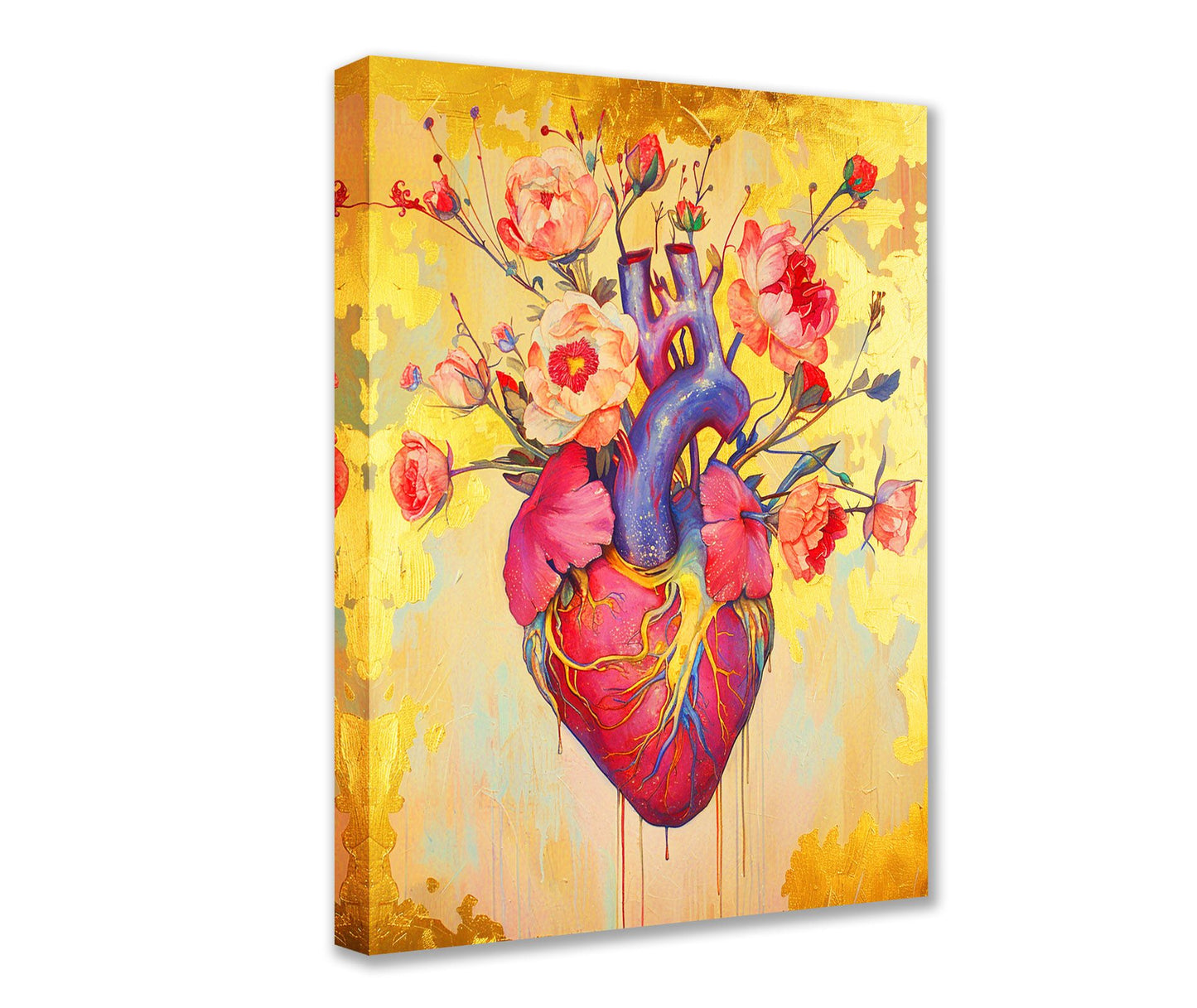 Golden Bloom Heart Canvas Wall Art