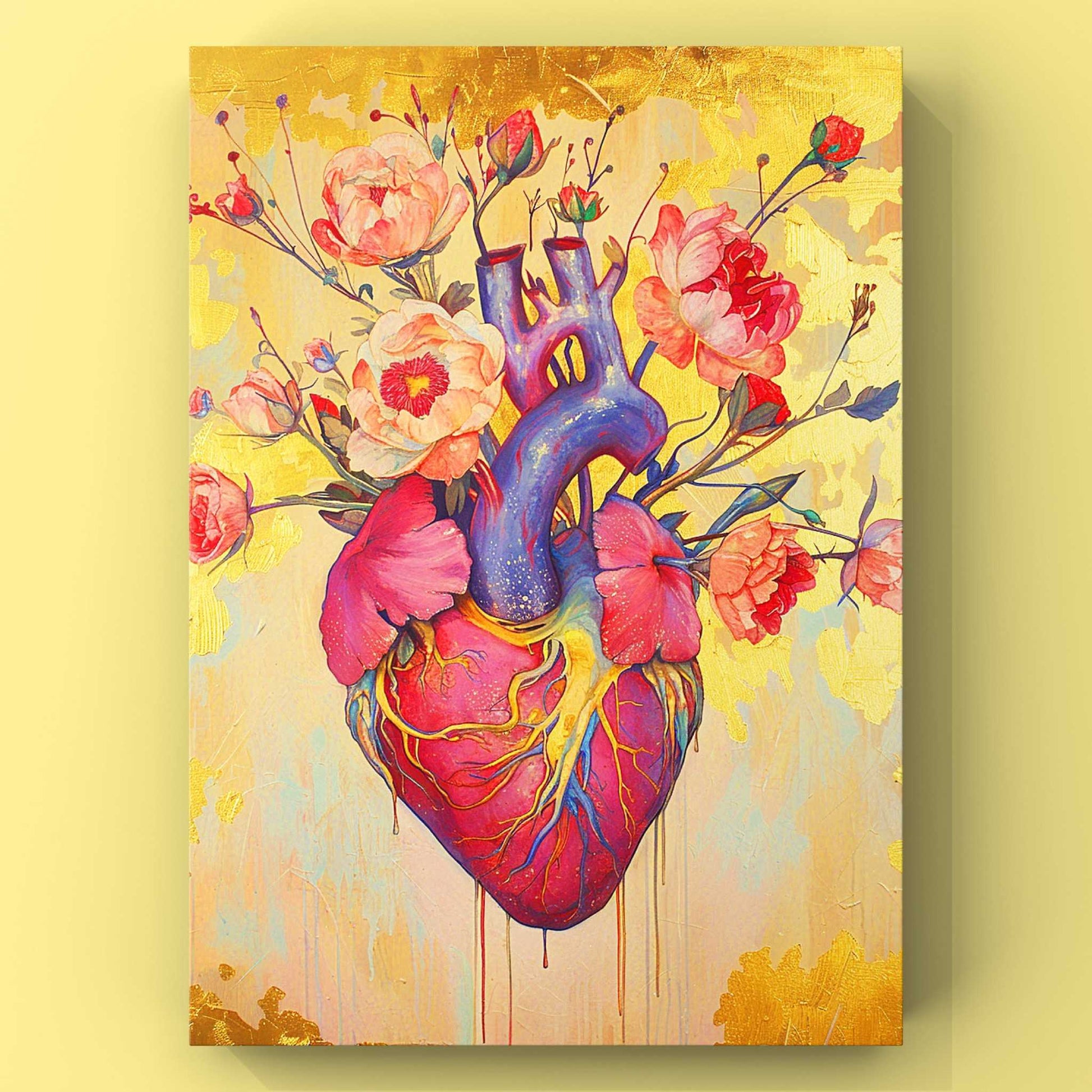 Golden Bloom Heart Canvas Wall Art