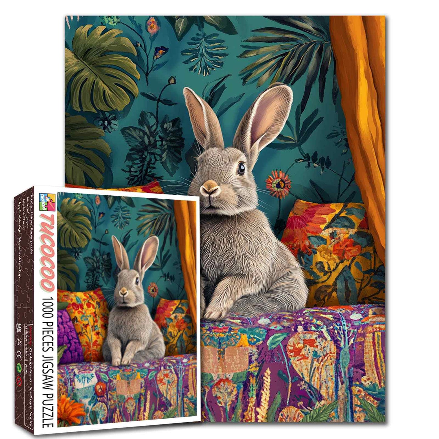 Boho Bunny on Vibrant Sofa Jigsaw Puzzle