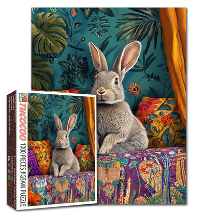 Boho Bunny on Vibrant Sofa Jigsaw Puzzle