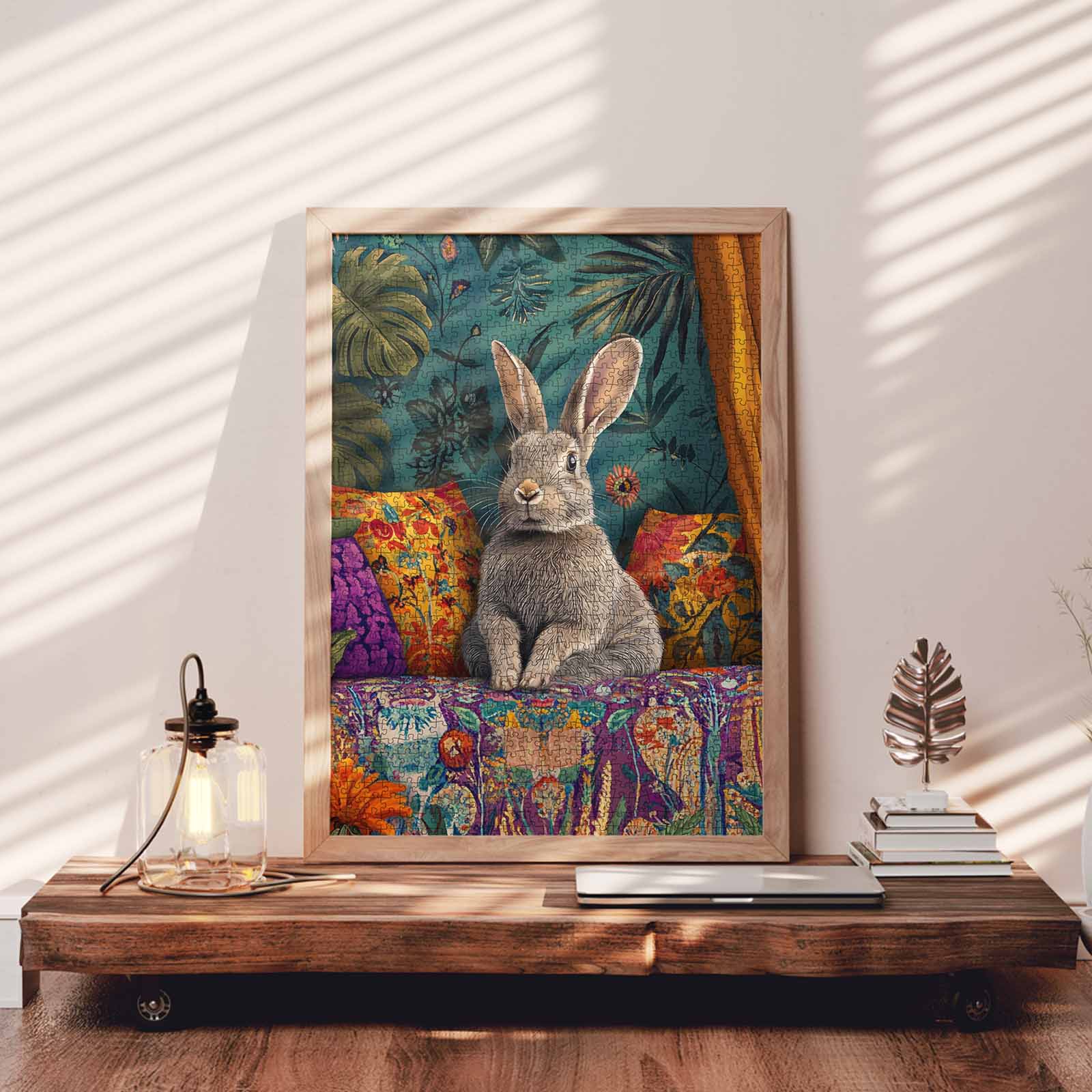 Boho Bunny on Vibrant Sofa Jigsaw Puzzle
