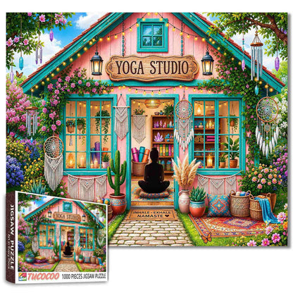 Boho Floral Yoga Studio Retreat Jigsaw Puzzle