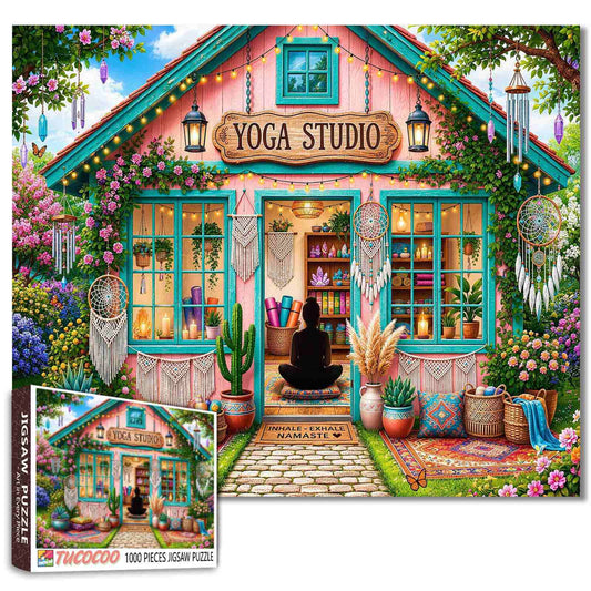 Boho Floral Yoga Studio Retreat Jigsaw Puzzle