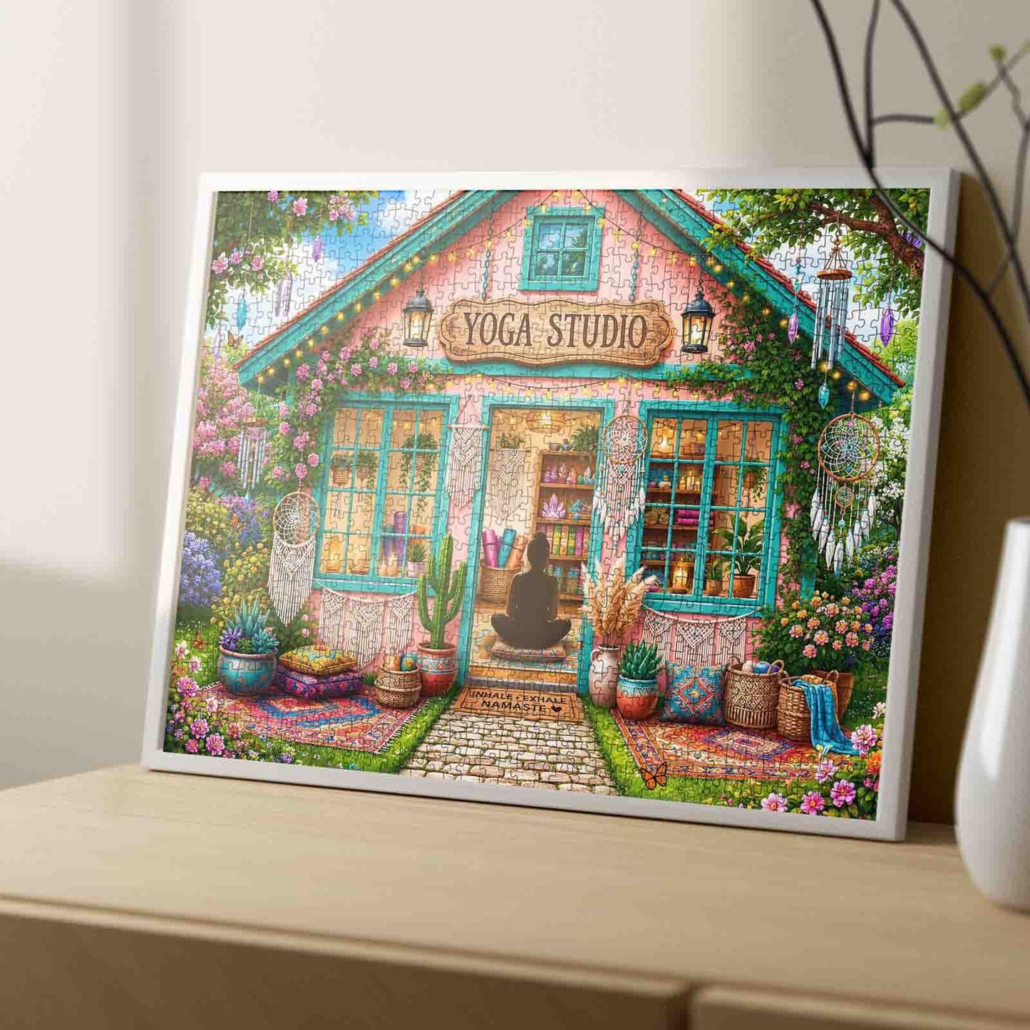 Boho Floral Yoga Studio Retreat Jigsaw Puzzle