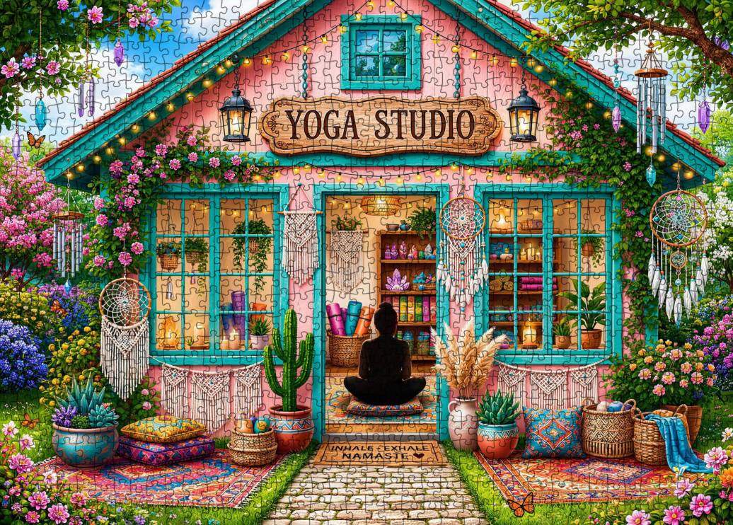 Boho Floral Yoga Studio Retreat Jigsaw Puzzle