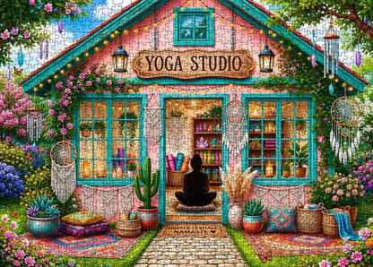 Boho Floral Yoga Studio Retreat Jigsaw Puzzle