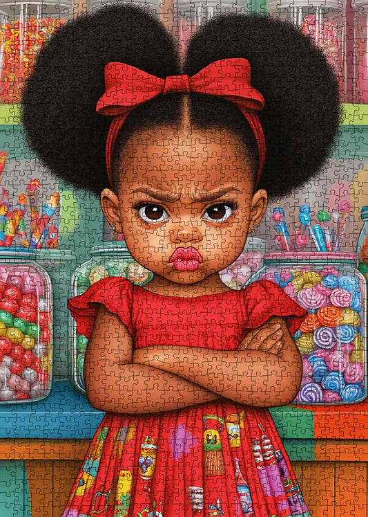 Bold Little Girl Candy Shop Jigsaw Puzzle