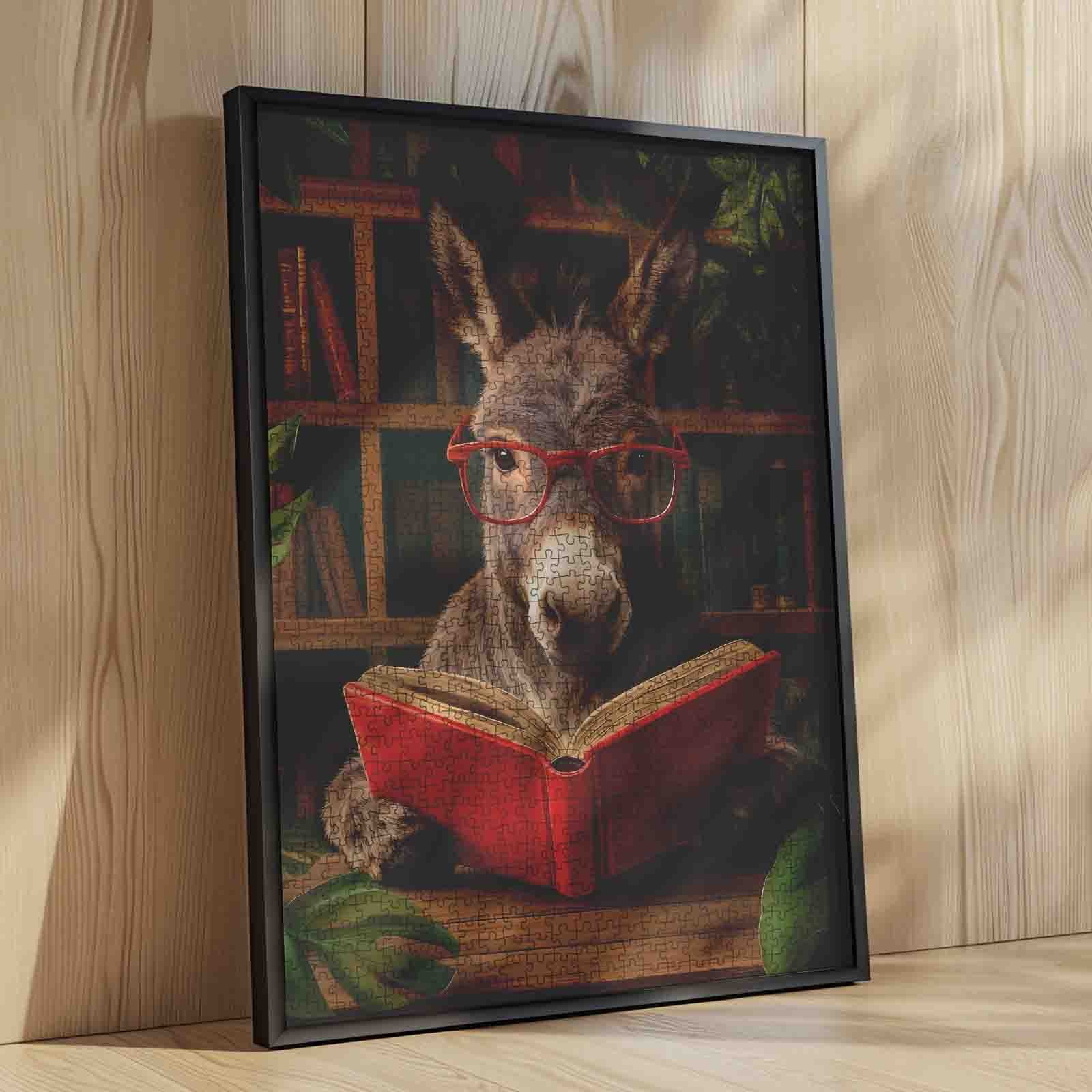 Bookish Donkey in Cozy Library Jigsaw Puzzle