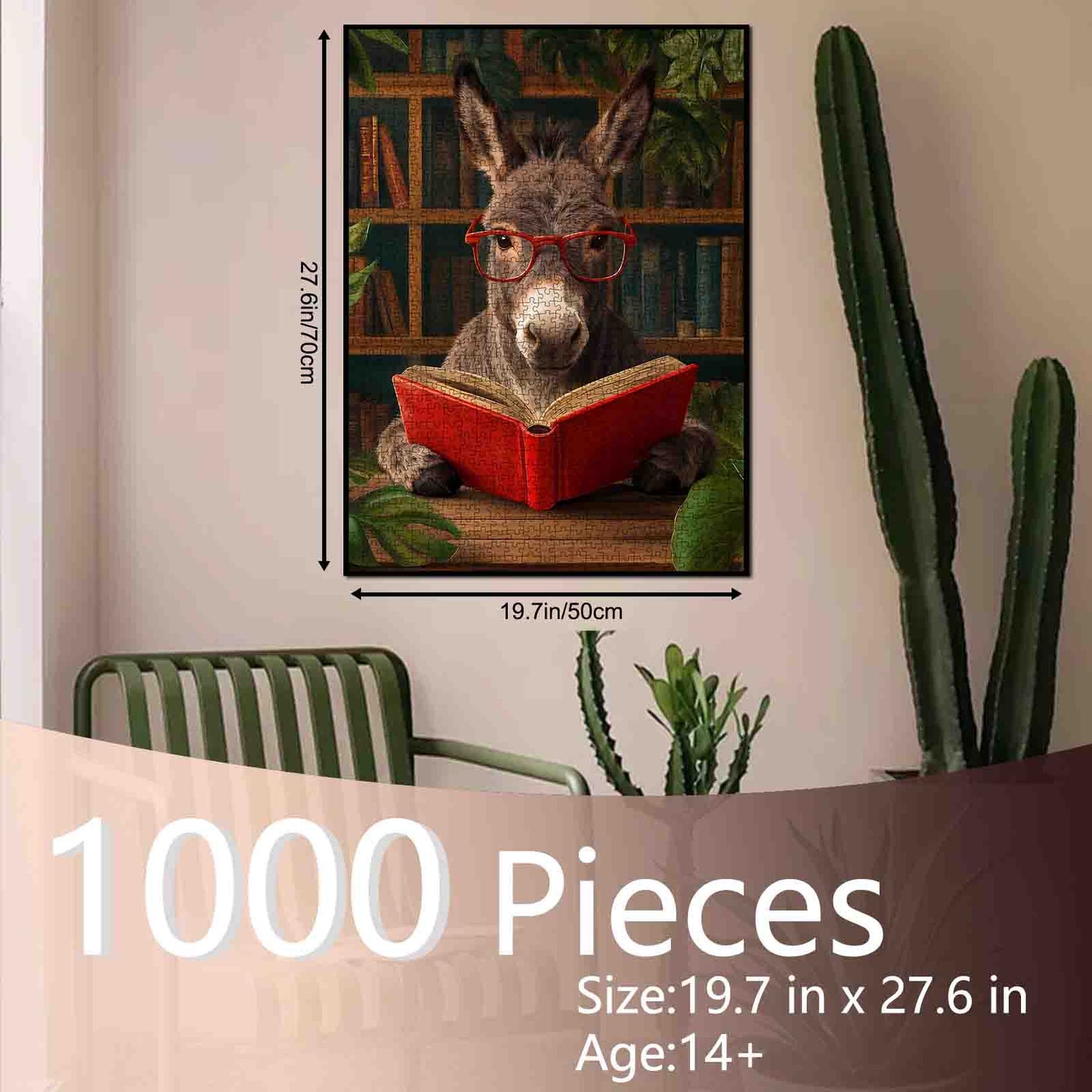 Bookish Donkey in Cozy Library Jigsaw Puzzle