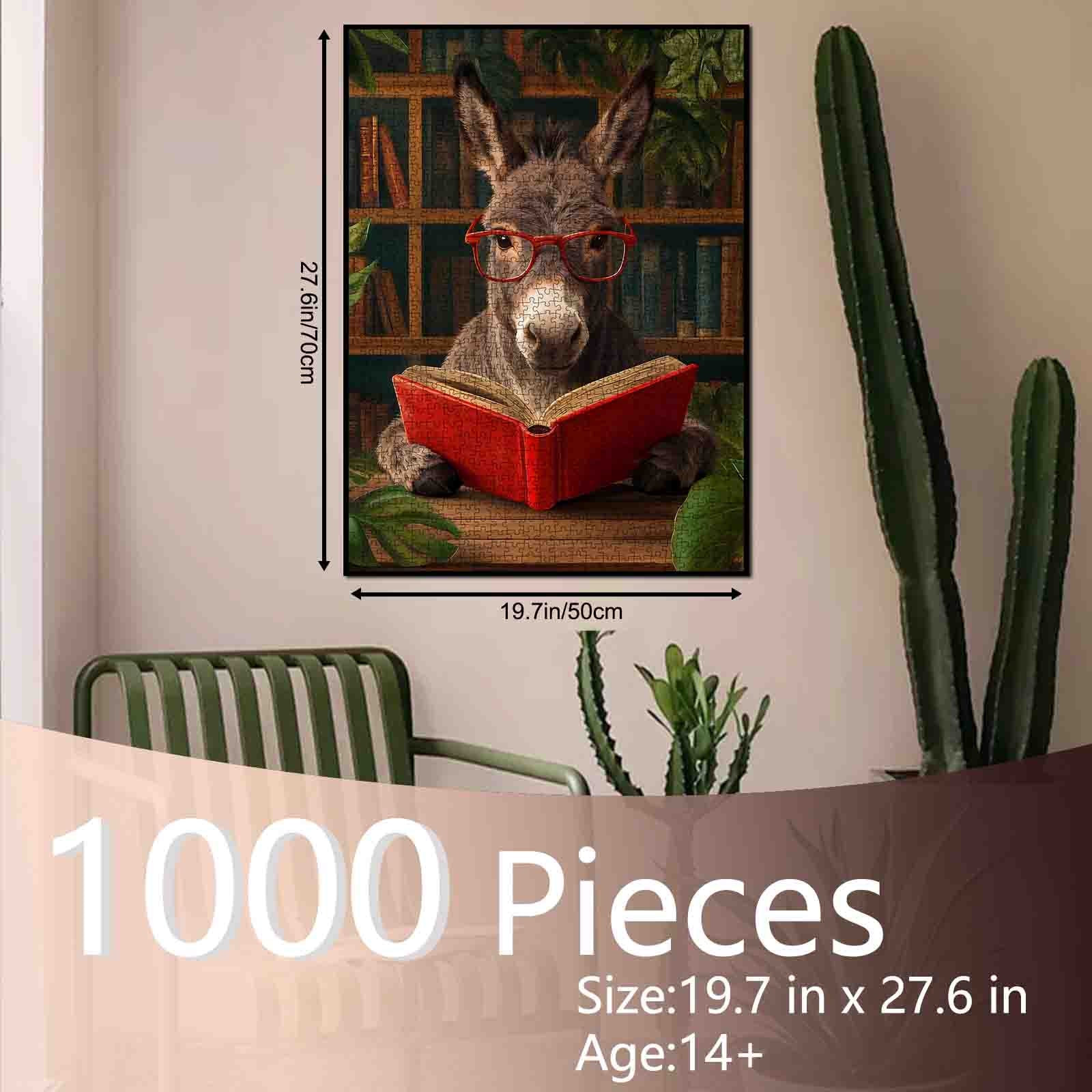 Bookish Donkey in Cozy Library Jigsaw Puzzle