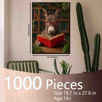 Bookish Donkey in Cozy Library Jigsaw Puzzle