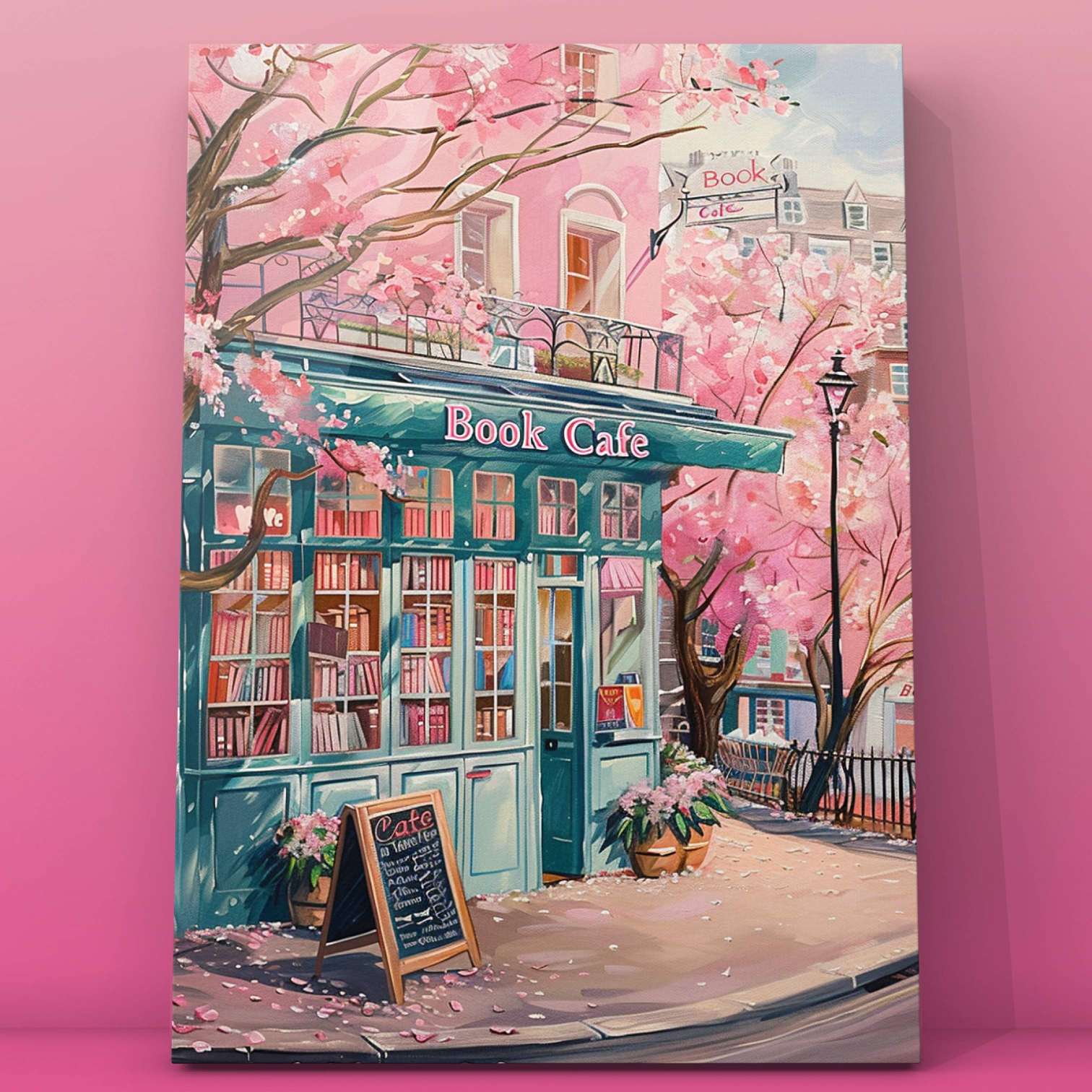 Charming Book Café with Blossoms Paint by Numbers