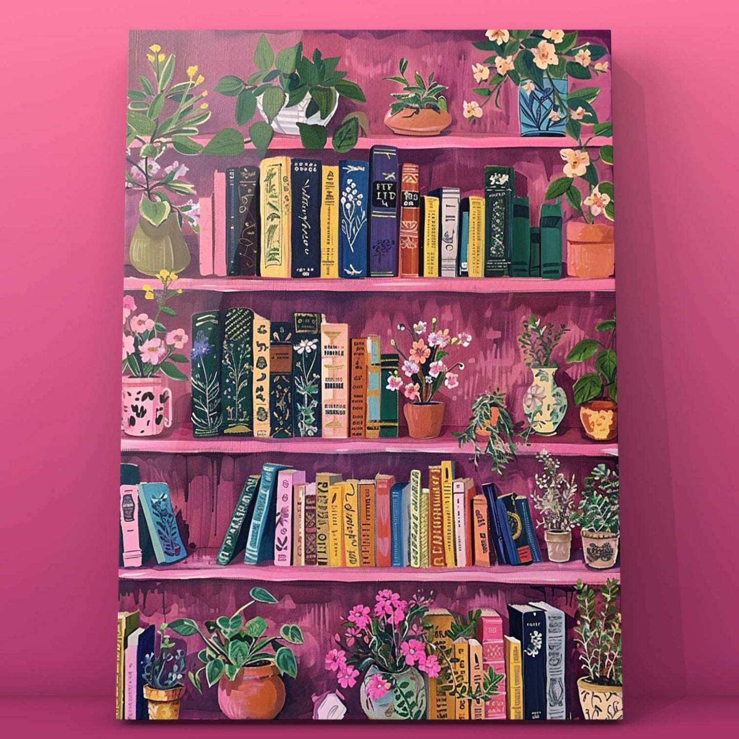 Floral Pink Bookshelf Paint by Numbers