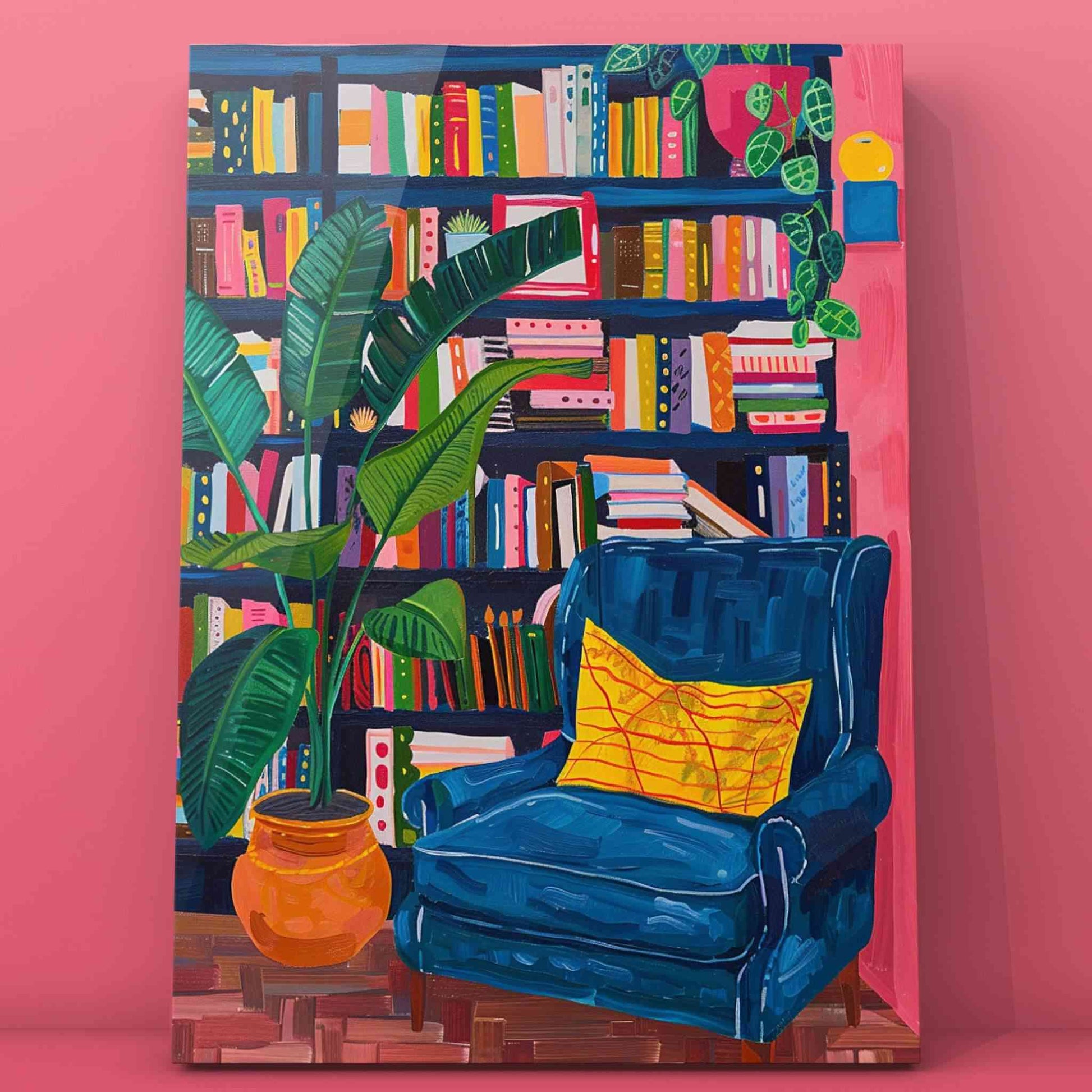 Cozy Reading Nook with Bookshelves Paint by Numbers