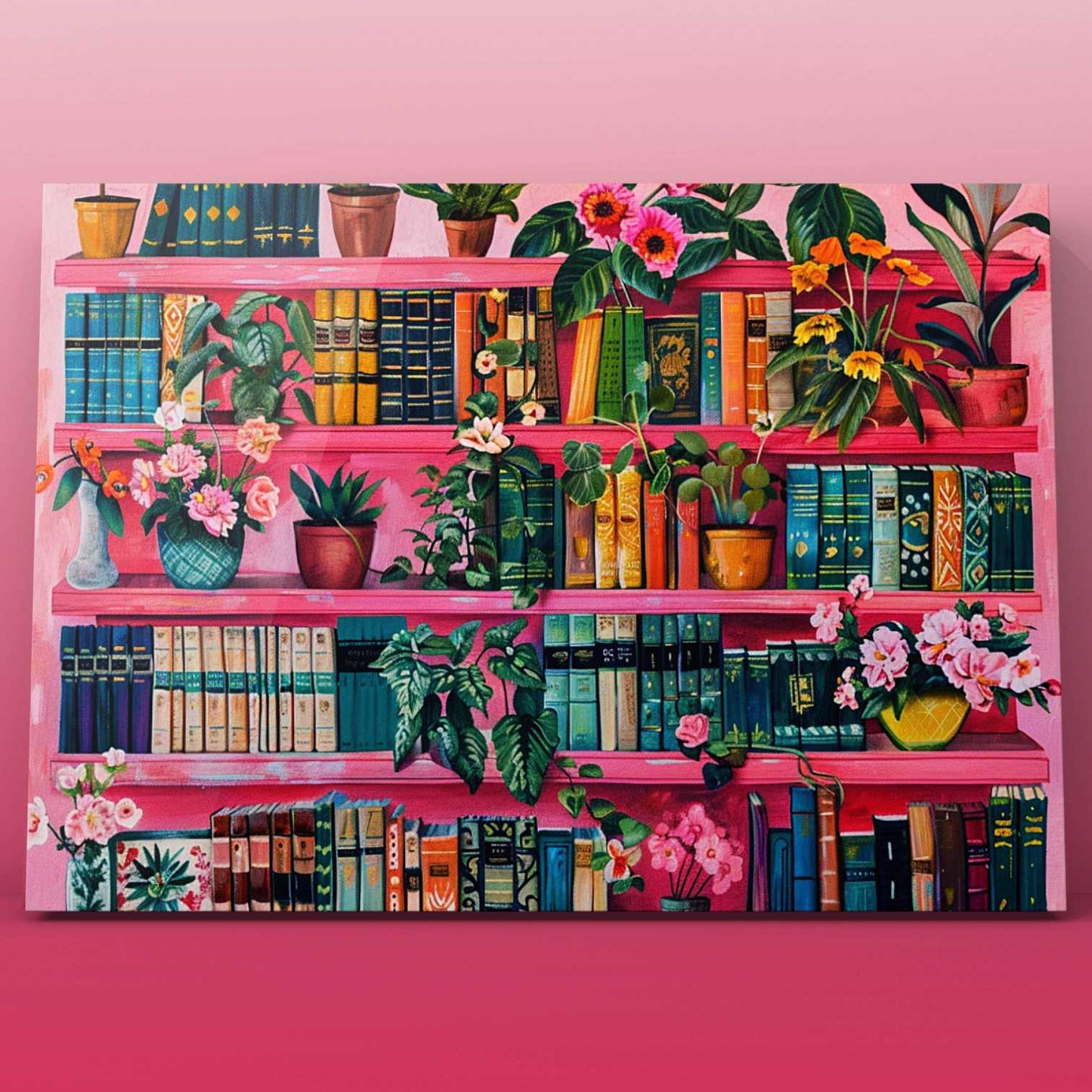 Floral and Greenery Pink Bookshelf Paint by Numbers