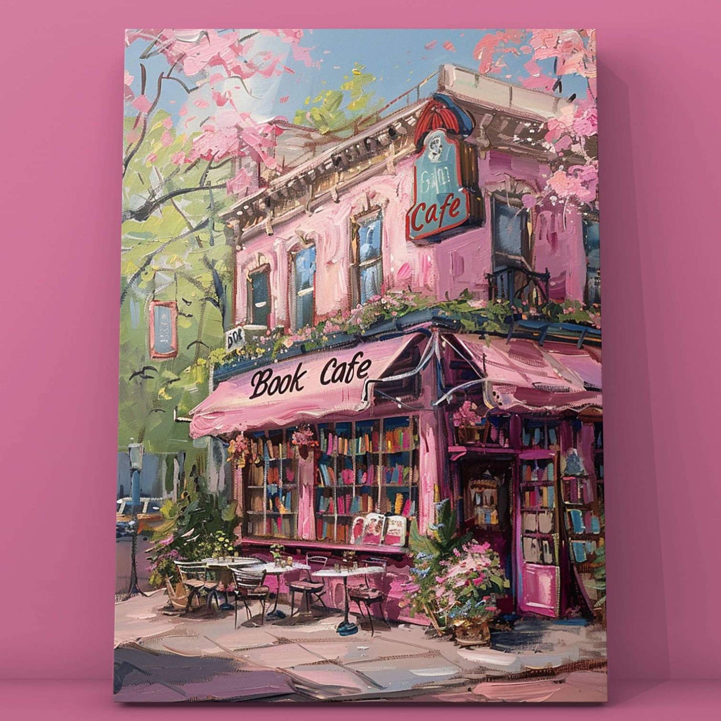 Charming Pink Book Café Paint by Numbers