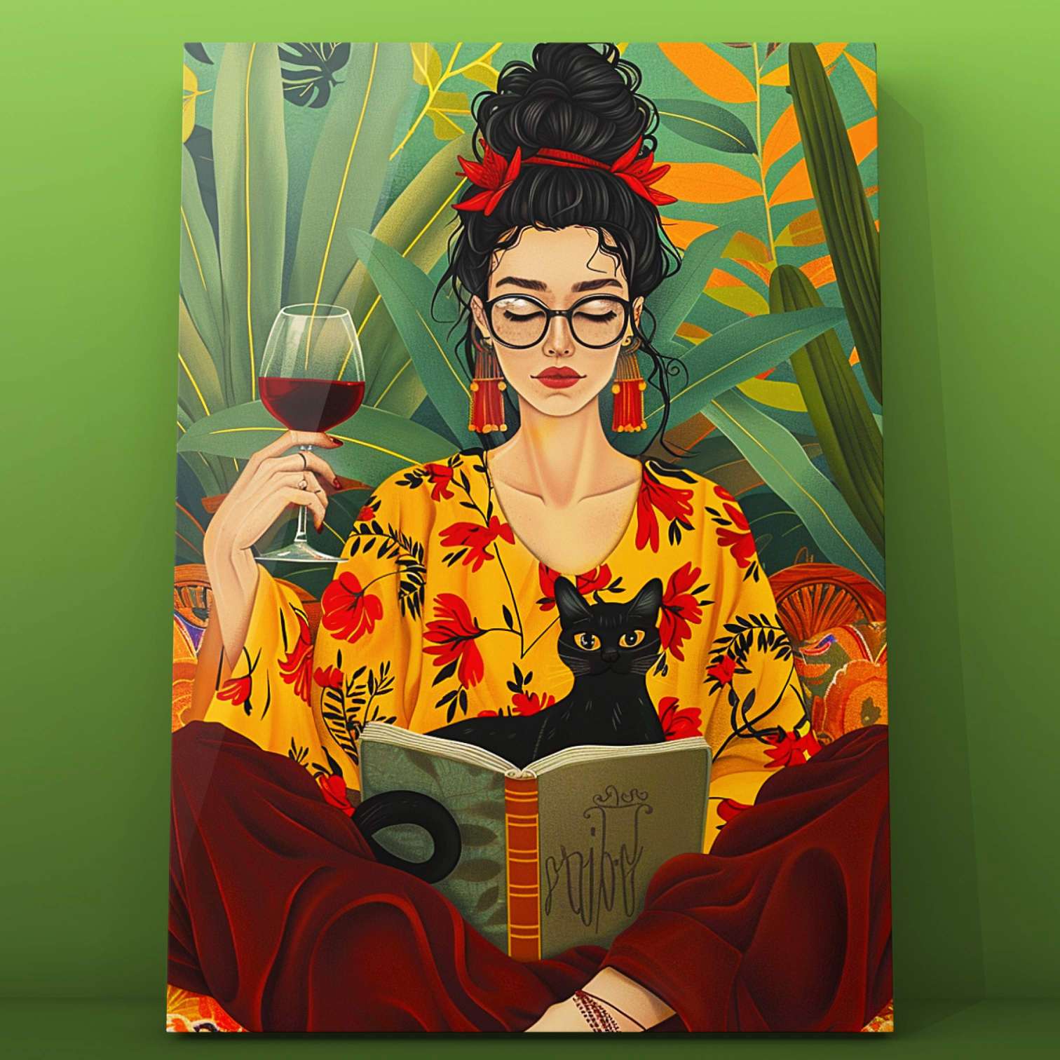 Stylish Woman Reading with Black Cat Paint by Numbers