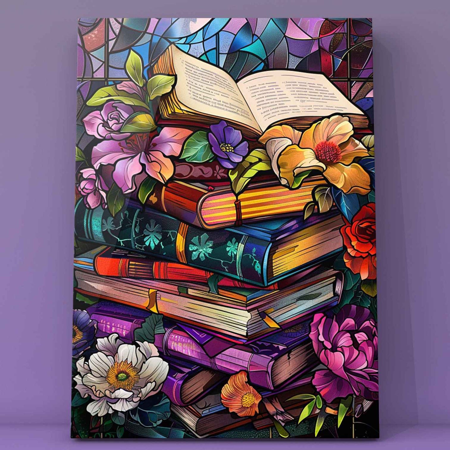 Stained Glass Books and Flowers Paint by Numbers