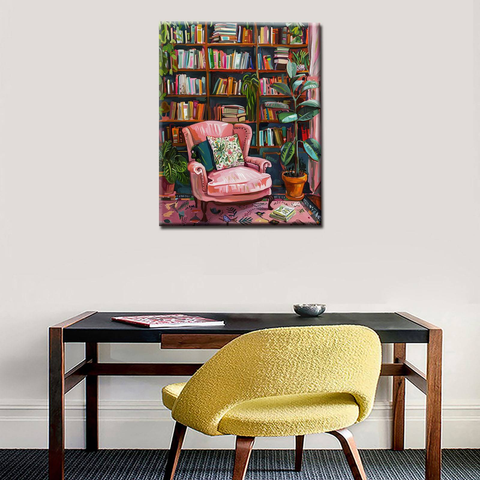 Elegant Pink Chair in Reading Nook Paint by Numbers