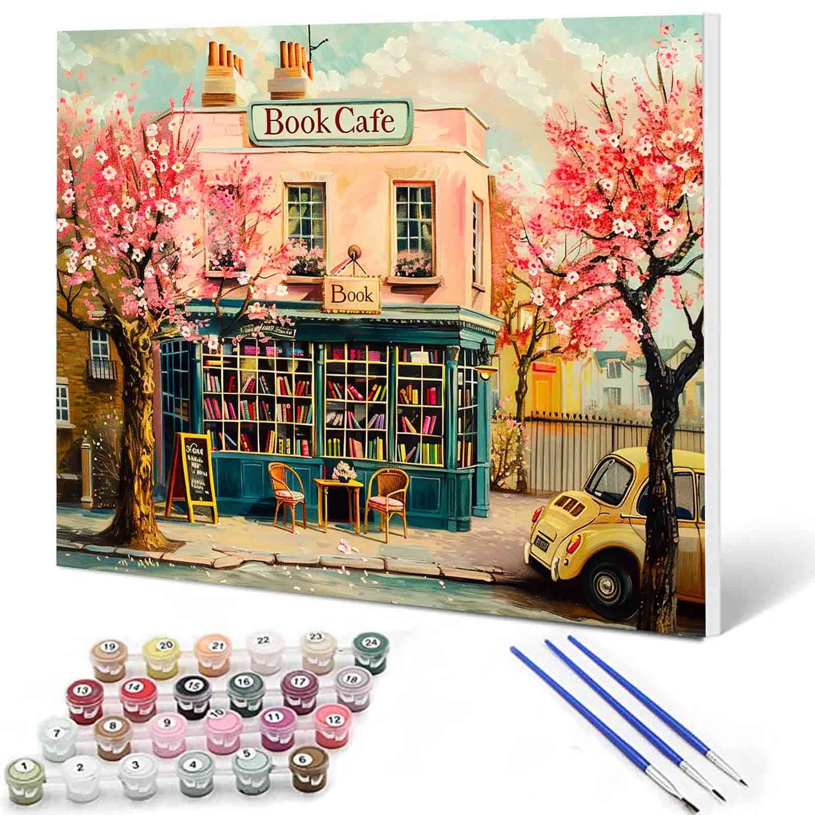 Charming Springtime Book Café Paint by Numbers