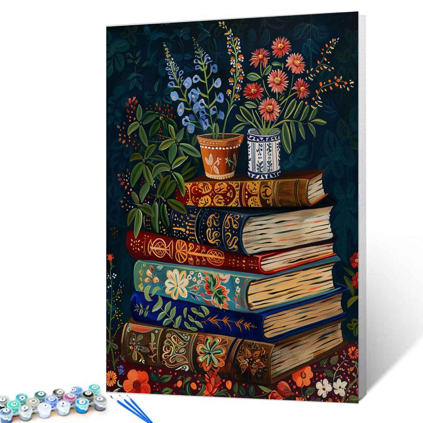 Decorative Books and Floral Arrangements Paint by Numbers