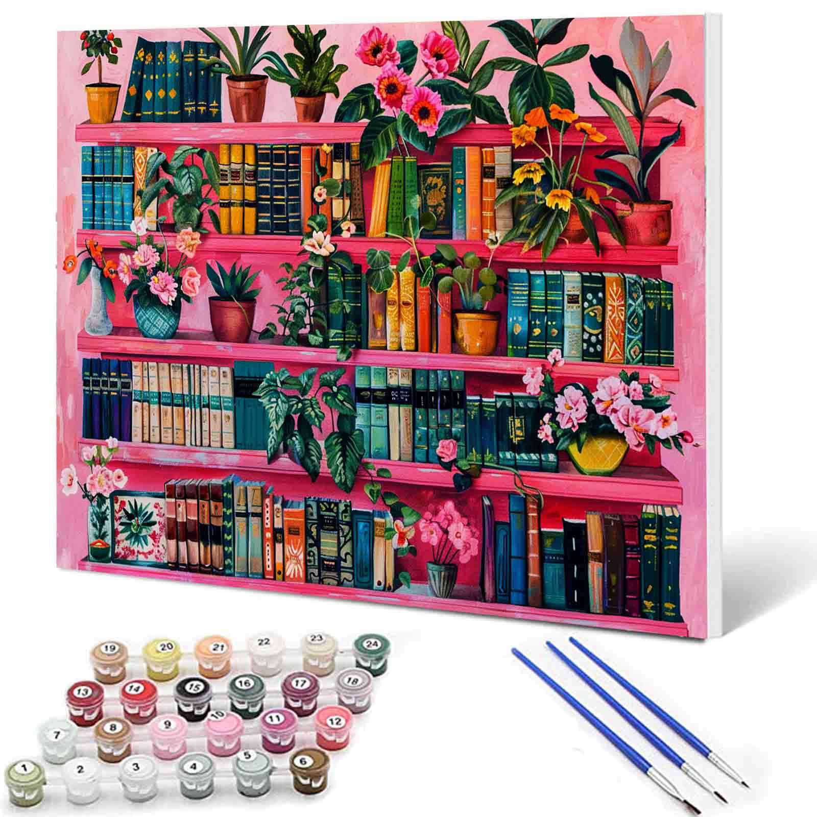 Floral and Greenery Pink Bookshelf Paint by Numbers