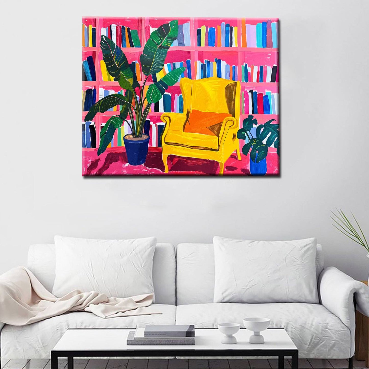 Bright Reading Nook with Yellow Chair Paint by Numbers