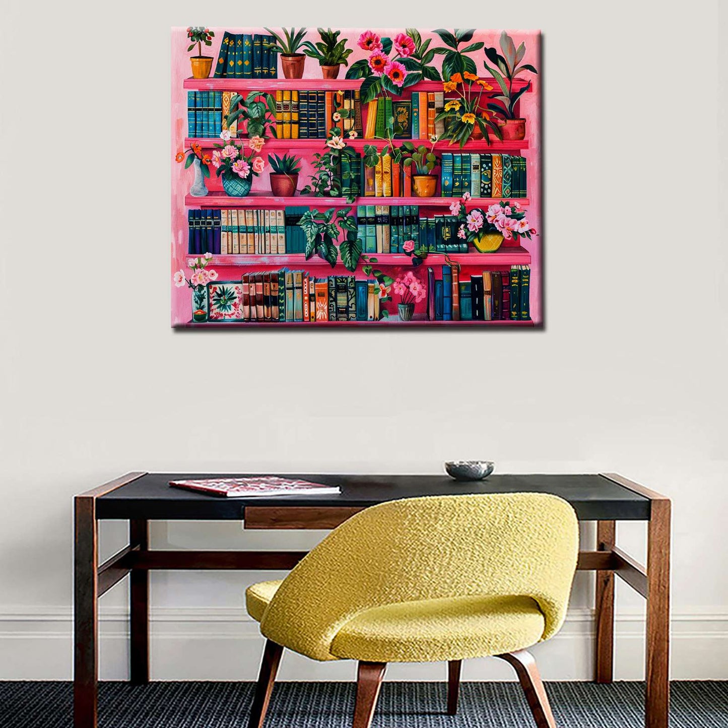 Floral and Greenery Pink Bookshelf Paint by Numbers