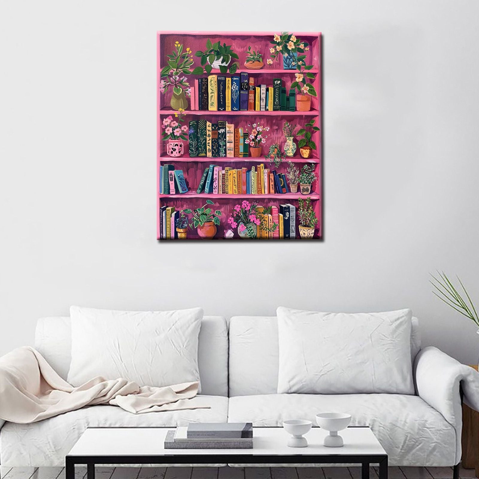 Floral Pink Bookshelf Paint by Numbers