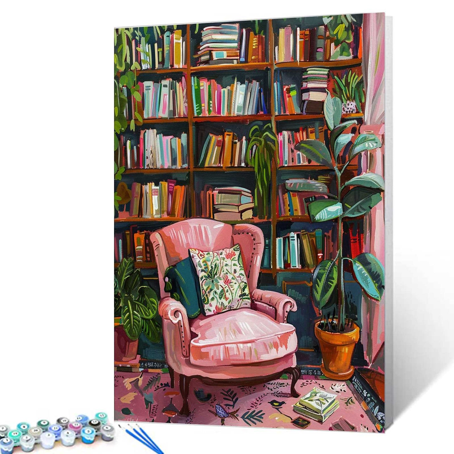 Elegant Pink Chair in Reading Nook Paint by Numbers