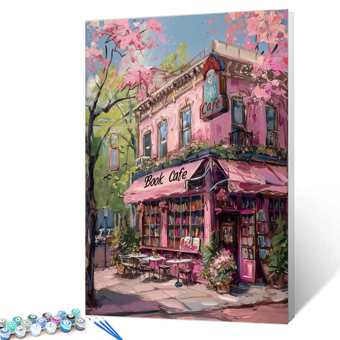 Charming Pink Book Café Paint by Numbers